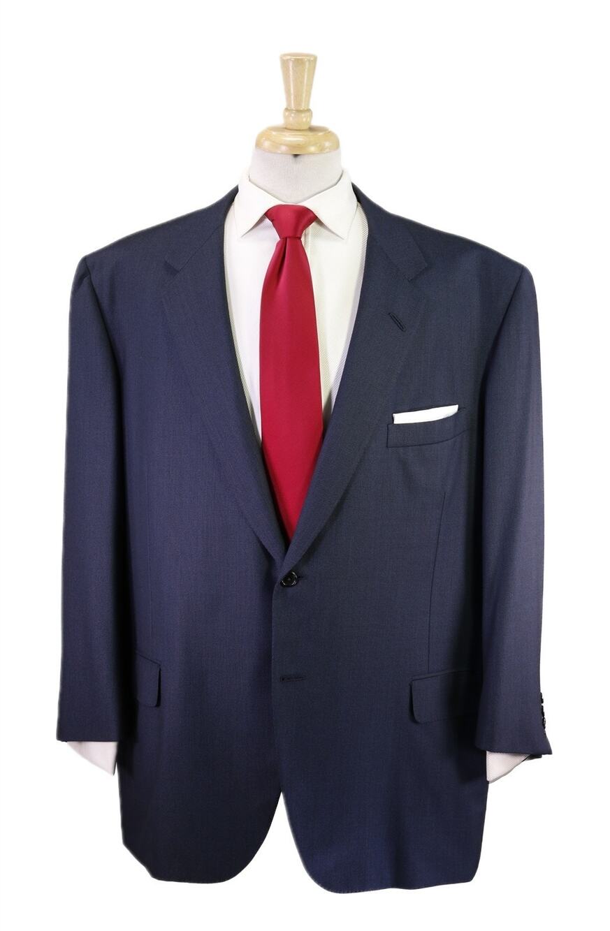 Oxxford Navy Blue Birdseye Woven Super 110's Wool 2-Btn Handmade Suit 50R